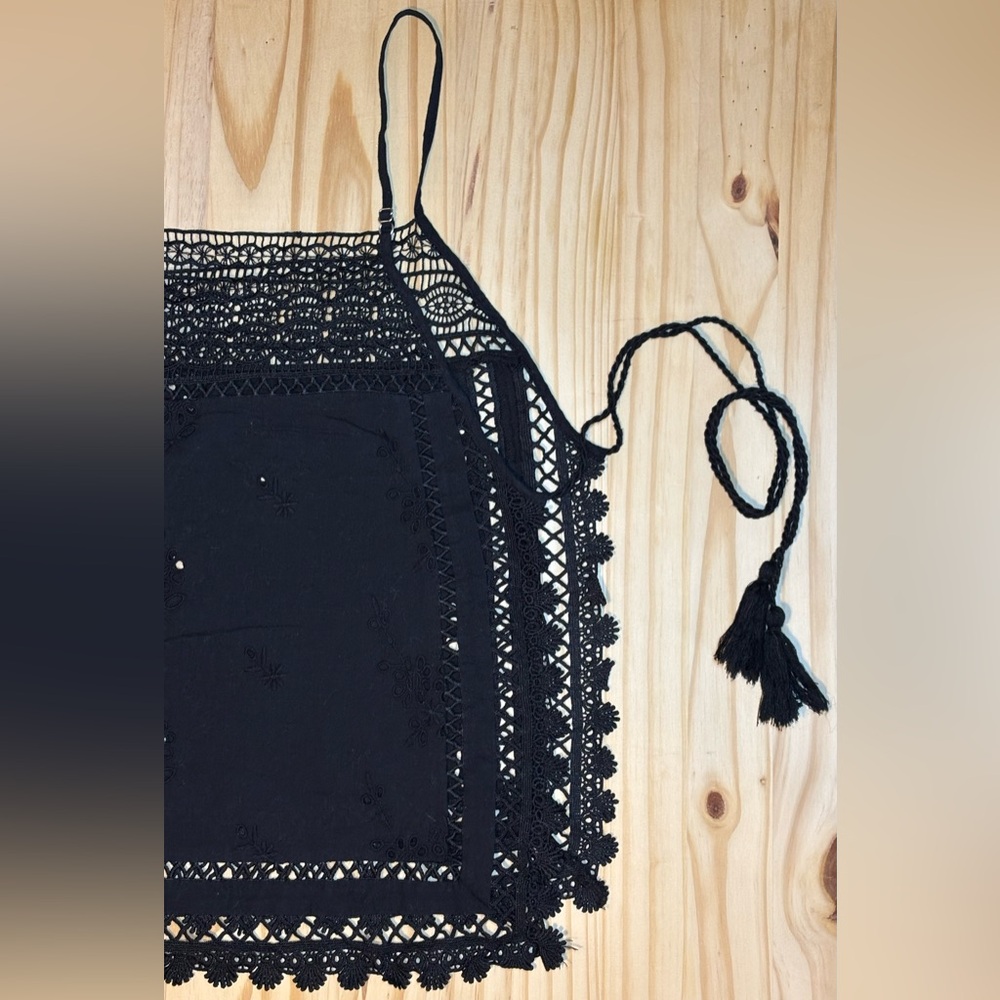 Free People Black Lace Trim Women's Spaghetti String Top - Picture 5 of 8